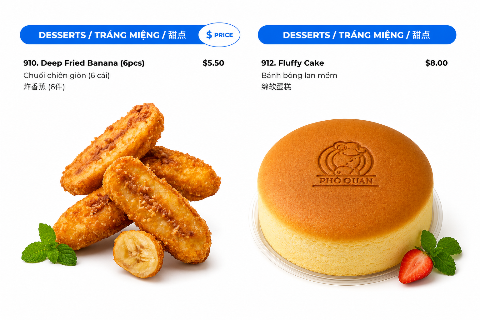 Desserts menu